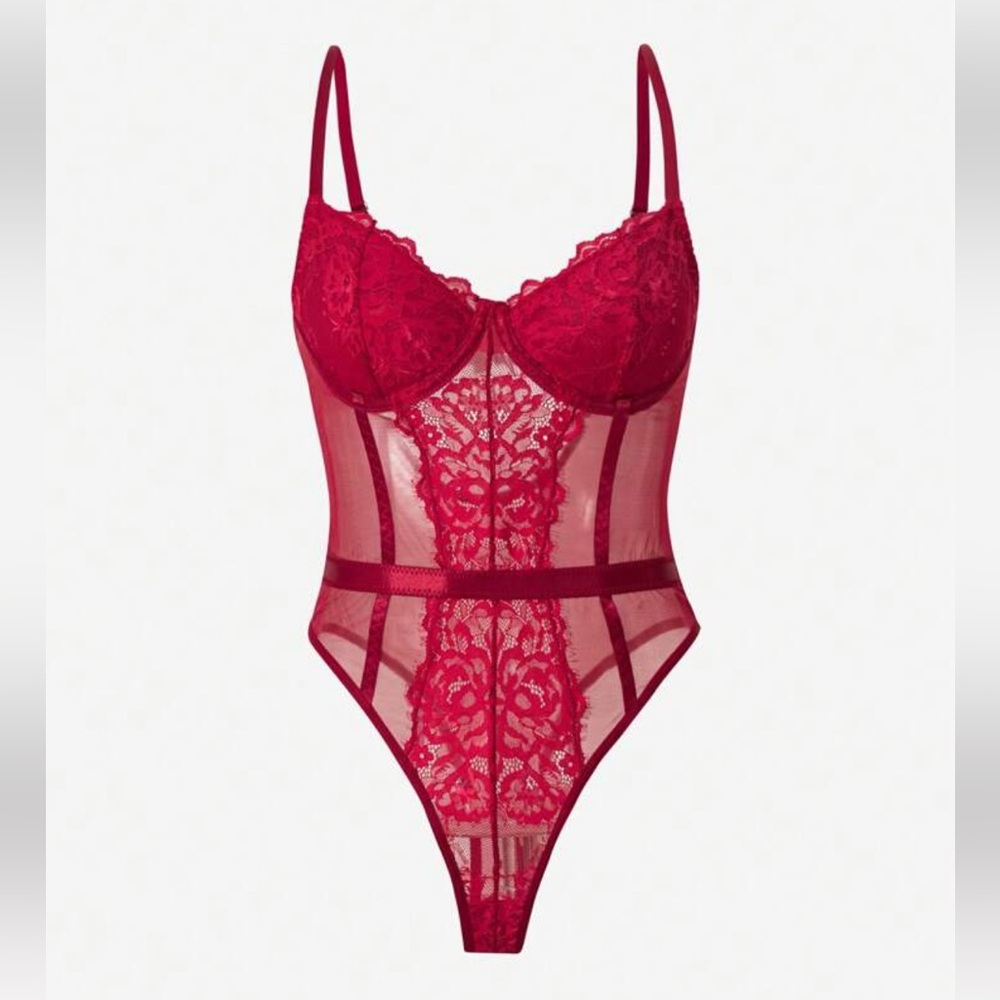 Red Lace Lingerie Bodysuit
